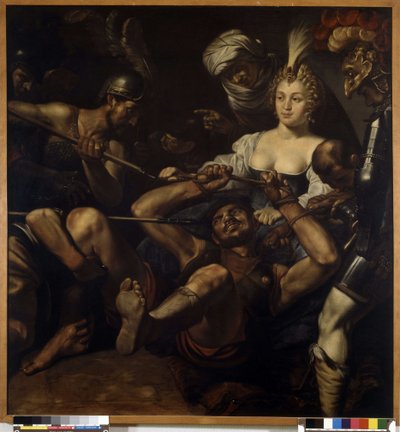 Samson og Dalila: Samson mister styrke, da Dalila klipper sit hår (olie på lærred) af Louis Finsonius or Finson