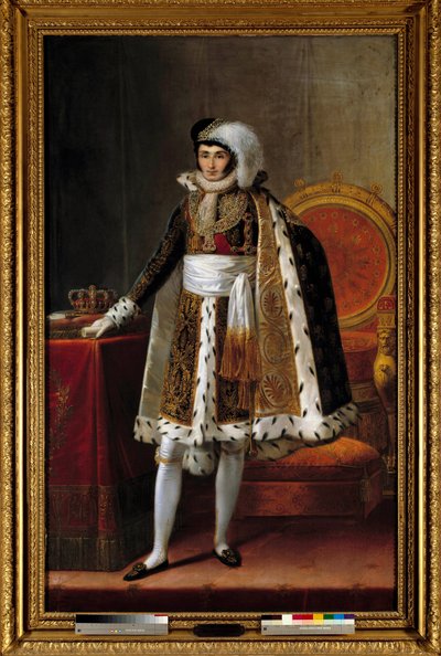 Portræt i foden af Jerome Bonaparte (1784-1860), konge af Westfalen. I kostume som kommandør af den kongelige kroneorden af Wesphalia, ca. 1810. Maleri tilskrevet Louis Francois Aubry (1767-1851) eller Francois Joseph Kinson (Kinsoen) (1770-1839). af Louis Francois (attr. to) Aubry