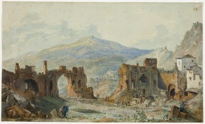 Det antikke teater i Taormina med udsigt over Etna, studie til Saint Non