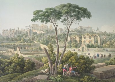 Udsigt over Palatinerhøjen i Rom med ruinerne af Cæsarpaladset i baggrunden, ca. 1800 af Louis Francois Cassas