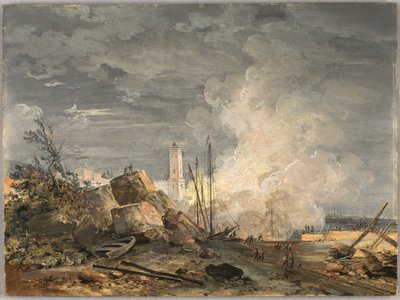 Brand i havnen af Louis Gabriel Moreau