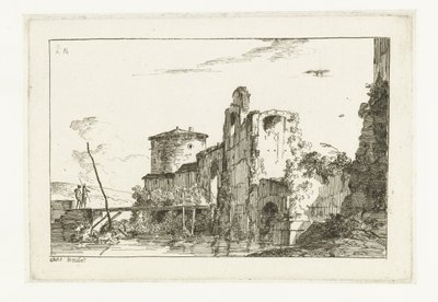 Fort og en bro over floden af Louis Gabriel Moreau