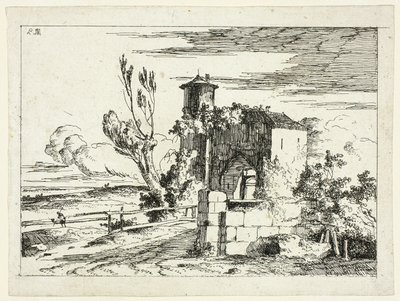 Landskab med Old Gateway af Louis Gabriel Moreau