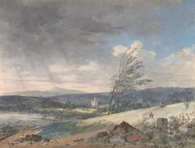 Vindblæst landskab, n.d.. af Louis Gabriel Moreau