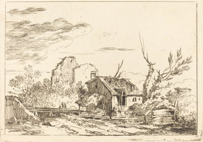 Hovel ved Broen af Louis Gabriel Moreau the Elder