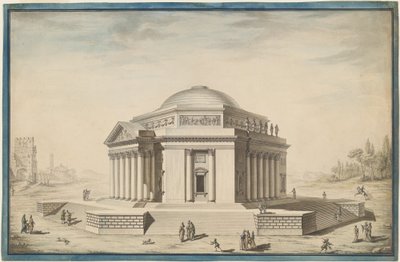 Sekskantet tempel i et italiensk landskab af Louis Gustave Taraval