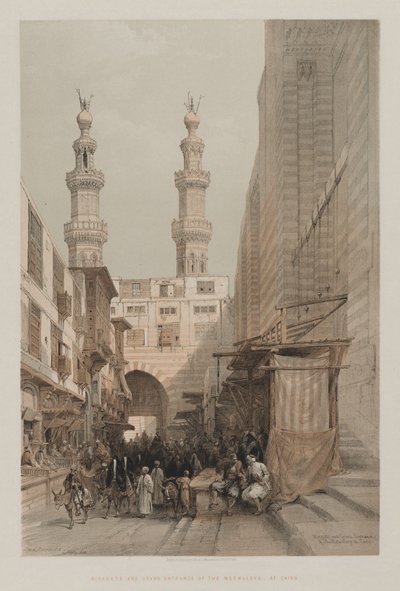 Egypten og Nubien, bind III: Minarets, and Grand Entrance of the Metwaleys, i Cairo af Louis Haghe