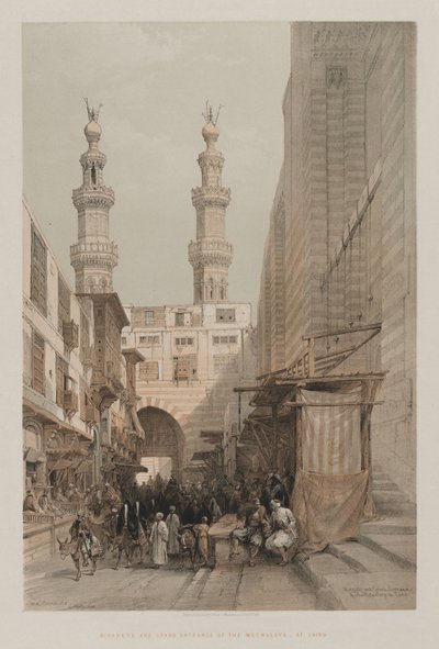 Egypten og Nubien, bind III: Minarets, and Grand Entrance of the Metwaleys, i Kairo, 1848. af Louis Haghe