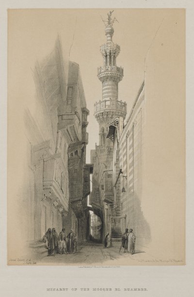 Egypten og Nubien, bind III: Minareten i moskeen El Rhamree af Louis Haghe