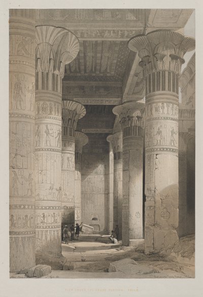 Egypten og Nubien, bind I: Udsigt under templets store portik, Philae af Louis Haghe