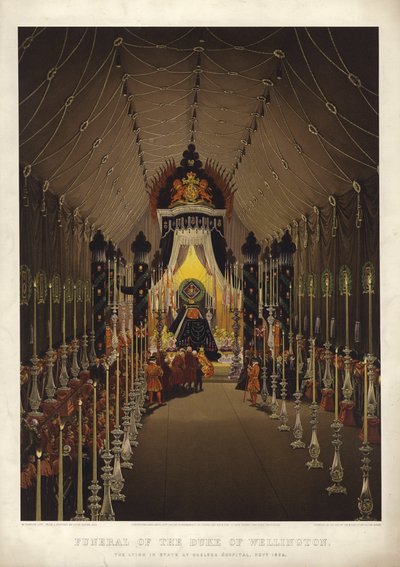 Begravelse af hertugen af Wellington, liggende i staten på Chelsea Hospital, november 1852 af Louis Haghe