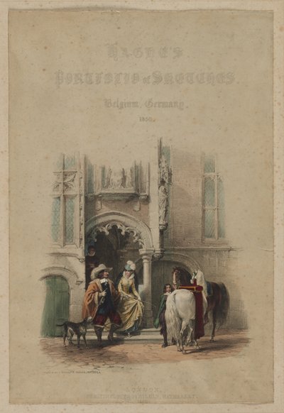 Haghes Portfolio af Skitser. Belgien. Tyskland, bind. III: Titelblad, på en dør, del af en udsigt, Veranda til et privat hus, Brügge af Louis Haghe