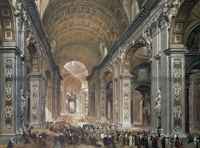 St. Peters interiør, Rom, 1867 (blyant og wc på papir) af Louis Haghe