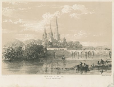Lichfield Cathedral - South West View: tonet litografi, 1548 af Louis Haghe