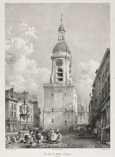 Maleriske og romantiske rejser i det gamle Frankrig, Picardie: Klokketårnet i Amiens, Picardie, efter François Bonhommé (fransk, 1809-1881) ) af Louis Haghe