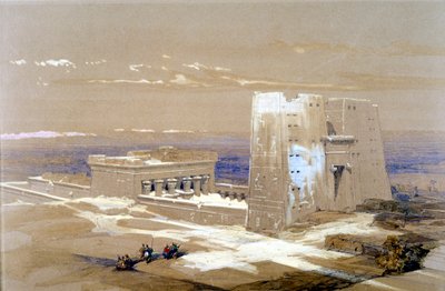 Sandstentemplet i Edfu, dedikeret til den falkehovedede gud Horus, Egypten, 1838 af Louis Haghe