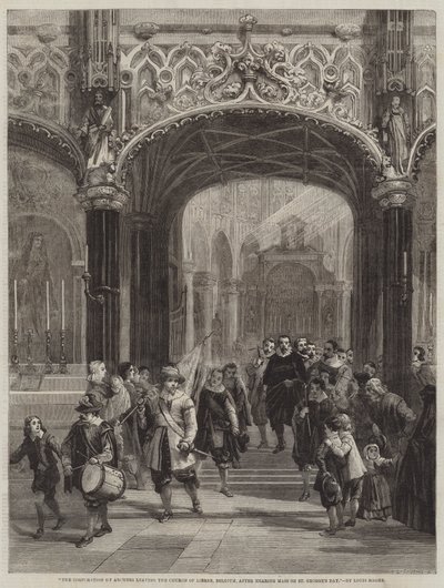 The Corporation of Archers forlader kirken i Lierre, Belgien, efter at have hørt messe på St. George