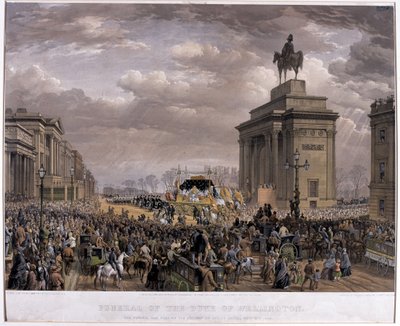 Hertugen af Wellingtons (1769-1852) begravelsesvogn passerer Archway ved Apsley House den 18. november 1852, 1853 af Louis Haghe