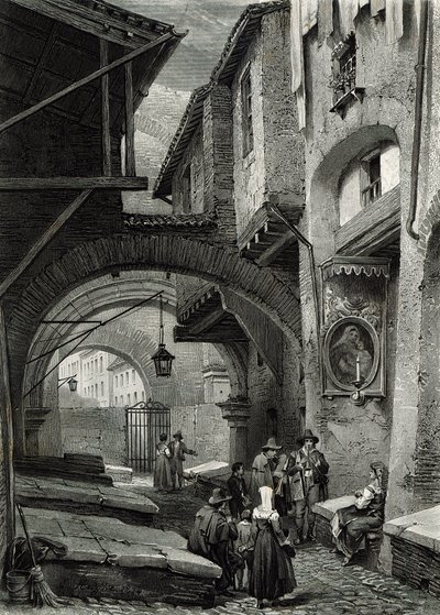 Ghettoen, Rom, indgraveret af S.V. Hunt, Cassell und Company, 1847 af Louis Haghe