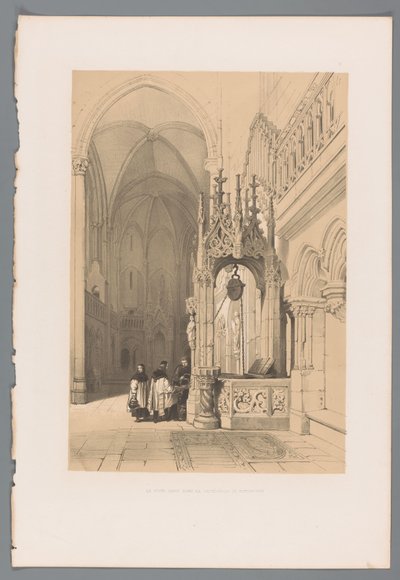 Vandfald i af Dom van Regensburg Den hellige brønd i katedralen i Regensburg (titel på objektet) af Louis Haghe