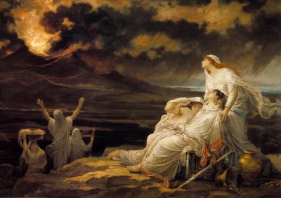 Herculanum (23. august 79): den gamle by ødelagt af Vesuves udbrud og indbyggerne, der kom for at søge tilflugt på en bakke - Maleri af Louis Hector Leroux (1829-1900) af Louis Hector Leroux