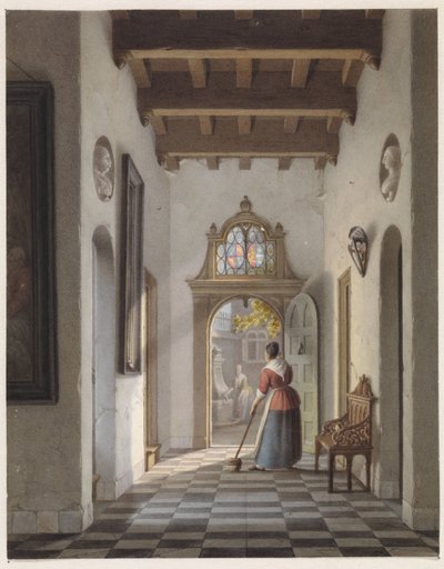 Pige, der fejer gangen i et hus af Louis Henri de Fontenay