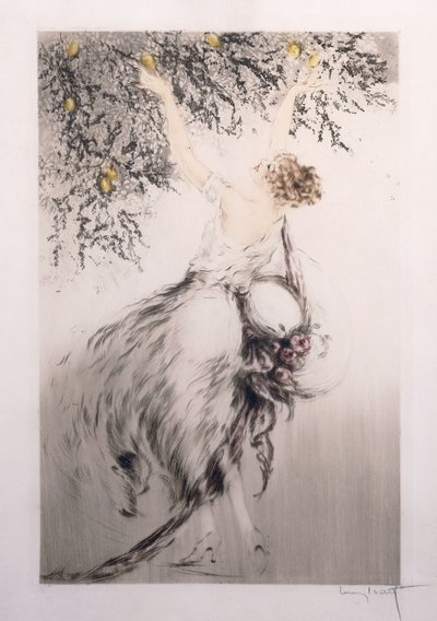Pige plukker citroner af Louis Icart