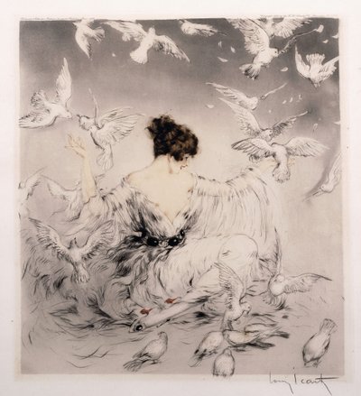 Pige med duer af Louis Icart