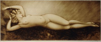 Repose, ca. 1934 (ætsning og tørnål, trykt i farver) af Louis Icart