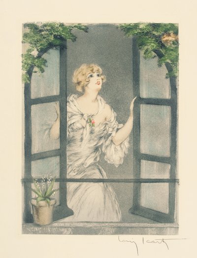 De fire årstider: forår, ca. 1928 (håndfarvet tørnål og akvatint) (se også 745548-51) af Louis Icart