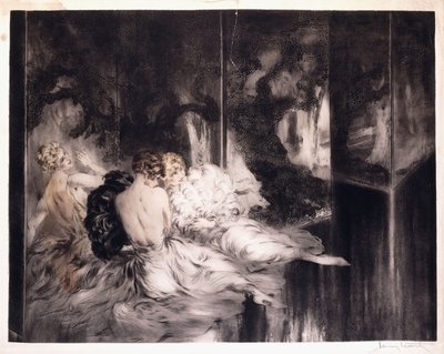 Tre kvinder slapper af ved en skærm af Louis Icart
