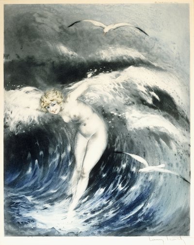 Venus i bølgerne, ca. 1931 (farveætsning og tørnål) af Louis Icart