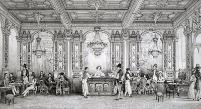 Cafe de la Banque de France bygget af arkitekten Dusillon og beliggende Place de Victoire - Gravering af Schaal - 1839 - af Louis Jacques Nicolas Schaal