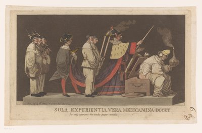 Parade med en kvaksalver Sola Experientia vera medicamina docet / Dens eneste erfaring, der lærer ordentlige midler (titel på objekt) af Louis Jean Desprez (attributed to)