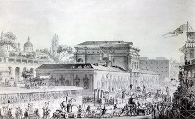 Antikviteter fundet ved Herculaneum bliver transporteret til Napoli-museet, ca. 1782 (pen, blæk og akvarel på papir) af Louis Jean Desprez