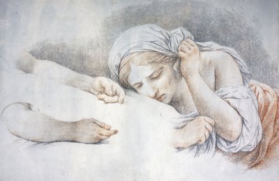 En ung pige hviler sit hoved på skødet af en anden pige, af Louis Jean François Lagrenée