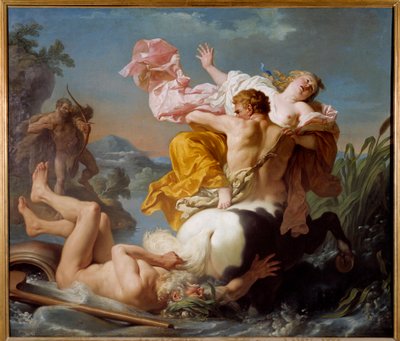 Bortførelsen af Dejanire af kentauren af Nessus. Mens Heracles, ledsaget af sin kone Dejanire, søger at krydse Evenos, foreslår Nessos at tage sig af Dejanire. Herakles accepterede, men efter at have krydset floden, hørte han råbene fra sin kone af Louis Jean François Lagrenée