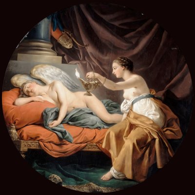 Psyche Overraskende Sovende Amor af Louis Jean François Lagrenée