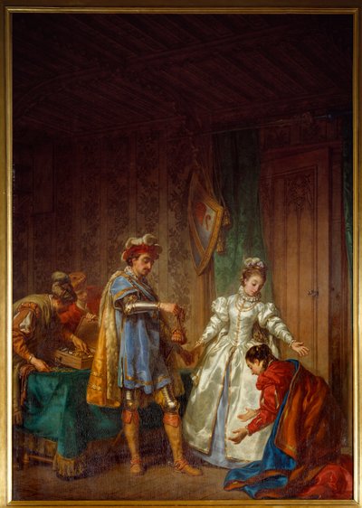 The Continence of Bayard Ridderen Pierre Terrain, Lord of Bayard (1476-1524) giver et stipendium til en fattig og jomfru pige, så hun kan gifte sig ærligt af Louis Jean Jacques Durameau