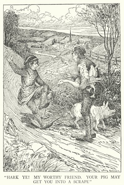 "Hør! Min værdige ven, din gris kan få dig til at skrabe" (litho) af Louis John Rhead