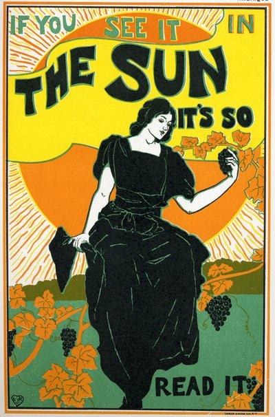 Litteratur. The Sun, avis. Plakat af Louis Rhead, USA, ca. 1890 (plakat) af Louis John Rhead