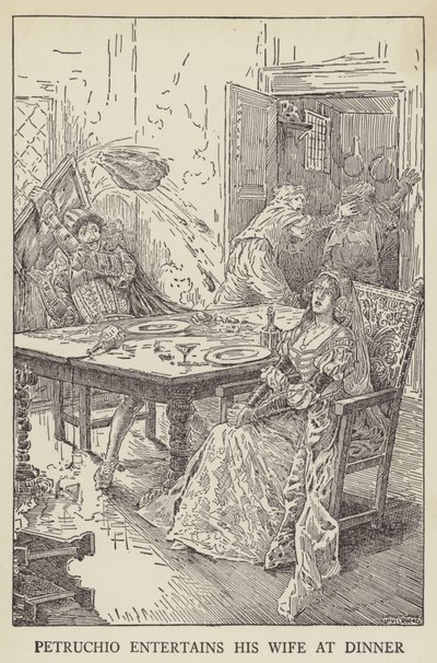 Petruchio underholder sin kone ved middagen af Louis John Rhead