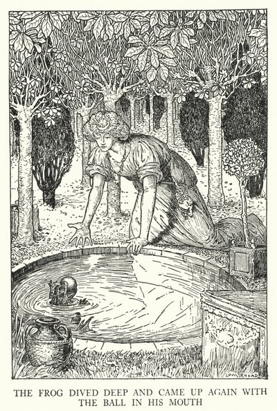 Frøen dykkede dybt og kom op igen med bolden i munden (litho) af Louis John Rhead