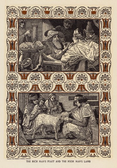 Den rige mands festmåltid og den fattige mands lam (litografi) af Louis John Rhead
