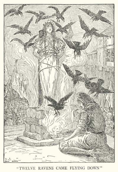 "Tolv ravne kom flyvende ned" (litho) af Louis John Rhead