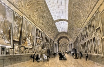 Grande Galerie, Louvre-museet, ca. 1850 (tegning) af Louis Jules (after) Arnout