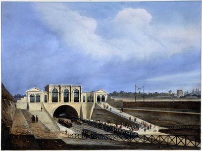 Jernbane fra Paris til Saint Germain - i "Paris i 1837" af Arnout af Louis Jules Arnout