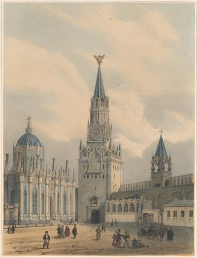 Spasskaya Tower Saviour Gates og Saint Catherine Church of Ascension Convent i Moskva Kr. af Louis Jules Arnout