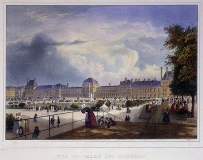 Udsigt over Palais des Tuileries - i ""Paris en 1837"" af Arnout af Louis Jules Arnout
