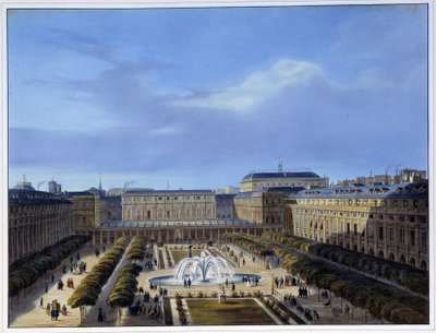 Udsigt over det kongelige paladshave - i "" Paris en 1837"" af Arnout af Louis Jules Arnout